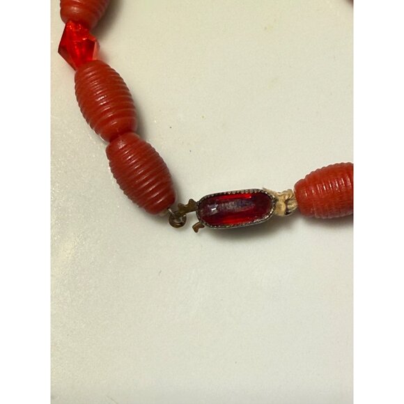 Vintage 30's Czech Red Beaded Carved Celluloid Glass Beaded necklace - Picture 4 of 12